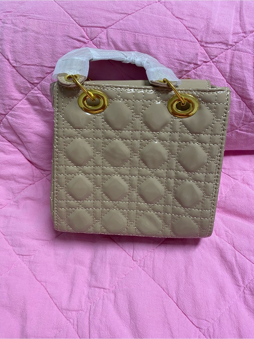 Beige Quilted Women's Top-Handle Bag
